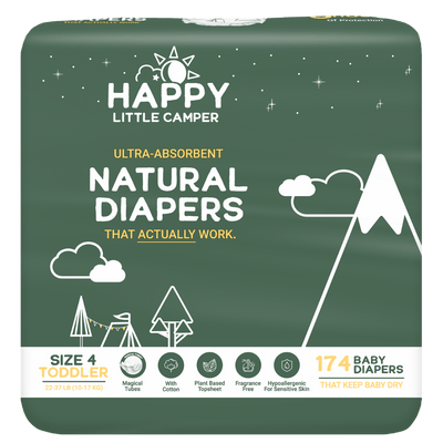 Happy Little Camper Diapers 174 Size 4 Ultra-Absorbent Natural Baby Diapers Happy Little Camper
