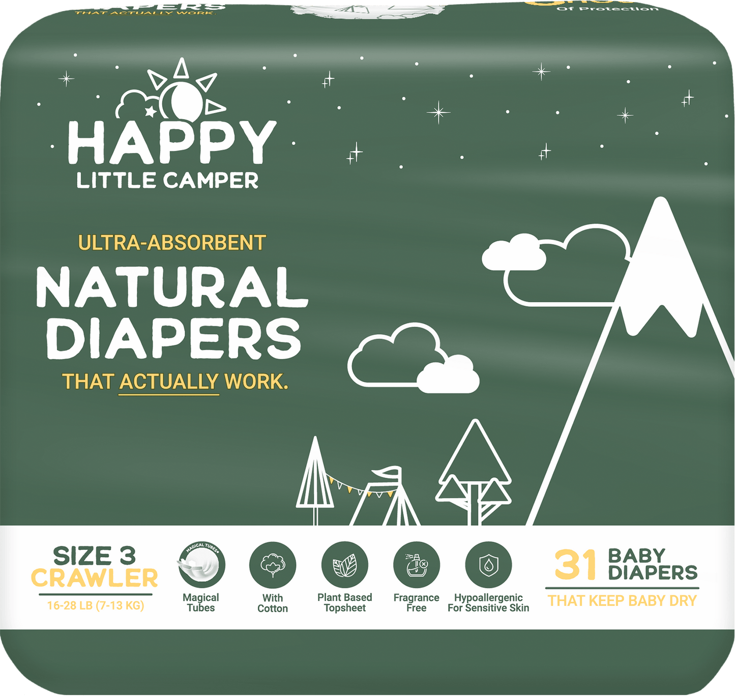Happy Little Camper Diapers Natural, Ultra-Absorbent Baby Diapers Happy Little Camper