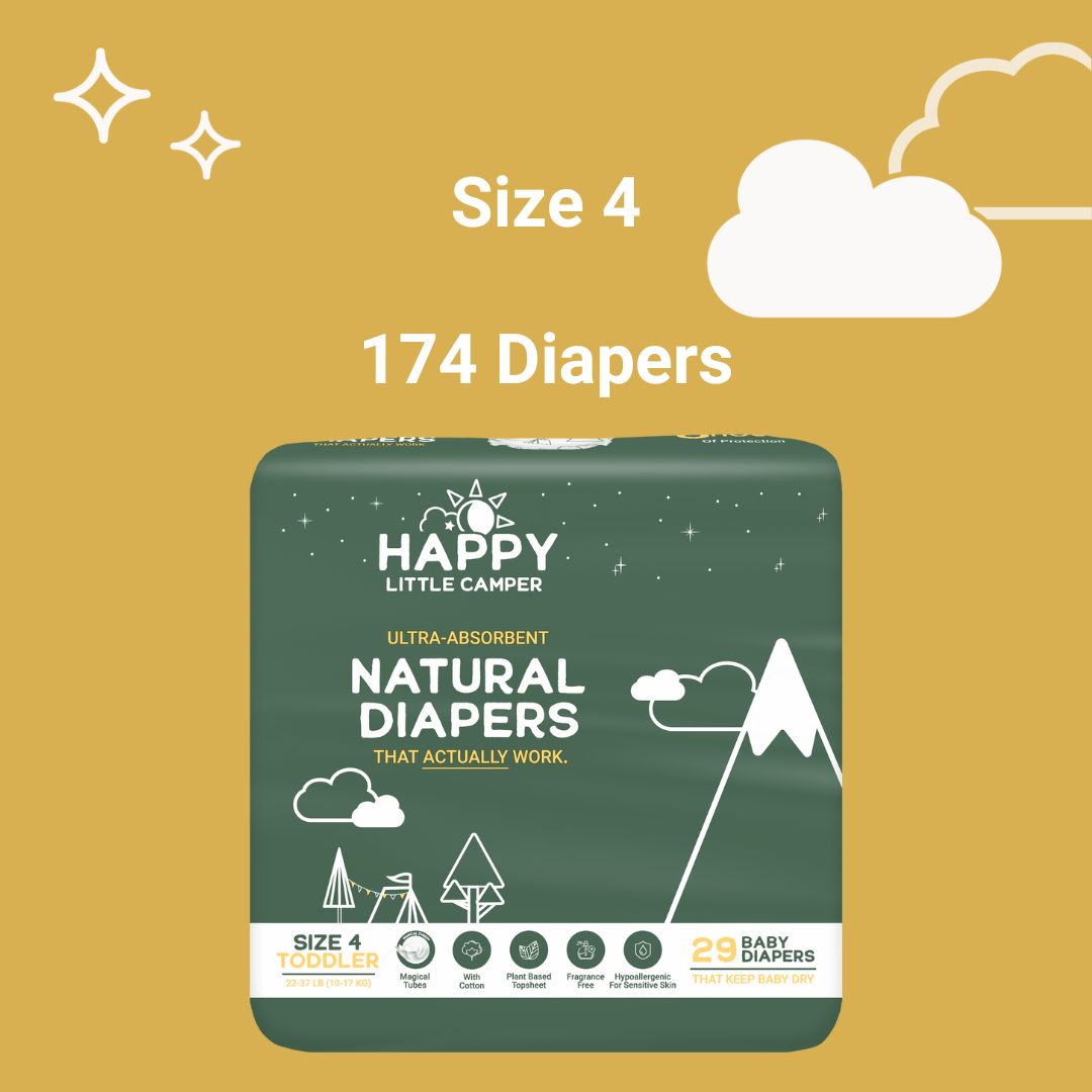 Happy Little Camper Size 4 - 174 Diapers (6 Pack) 22-37 lbs / No Wipes Bundle and Save (Diapers + Wipes) Happy Little Camper