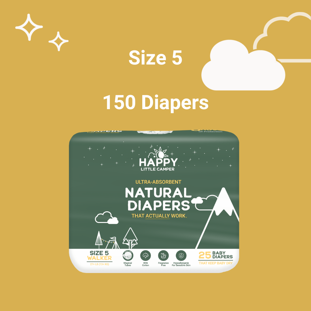 Happy Little Camper Size 5 - 150 Diapers (6 Pack) 27 lbs / No Wipes Bundle and Save (Diapers + Wipes) Happy Little Camper