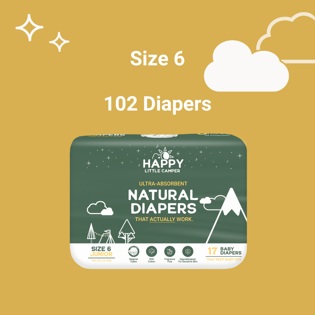 Happy Little Camper Size 6- 102 Diapers ( 6 Pack) < 27 lbs / No Wipes Bundle and Save (Diapers + Wipes) Happy Little Camper