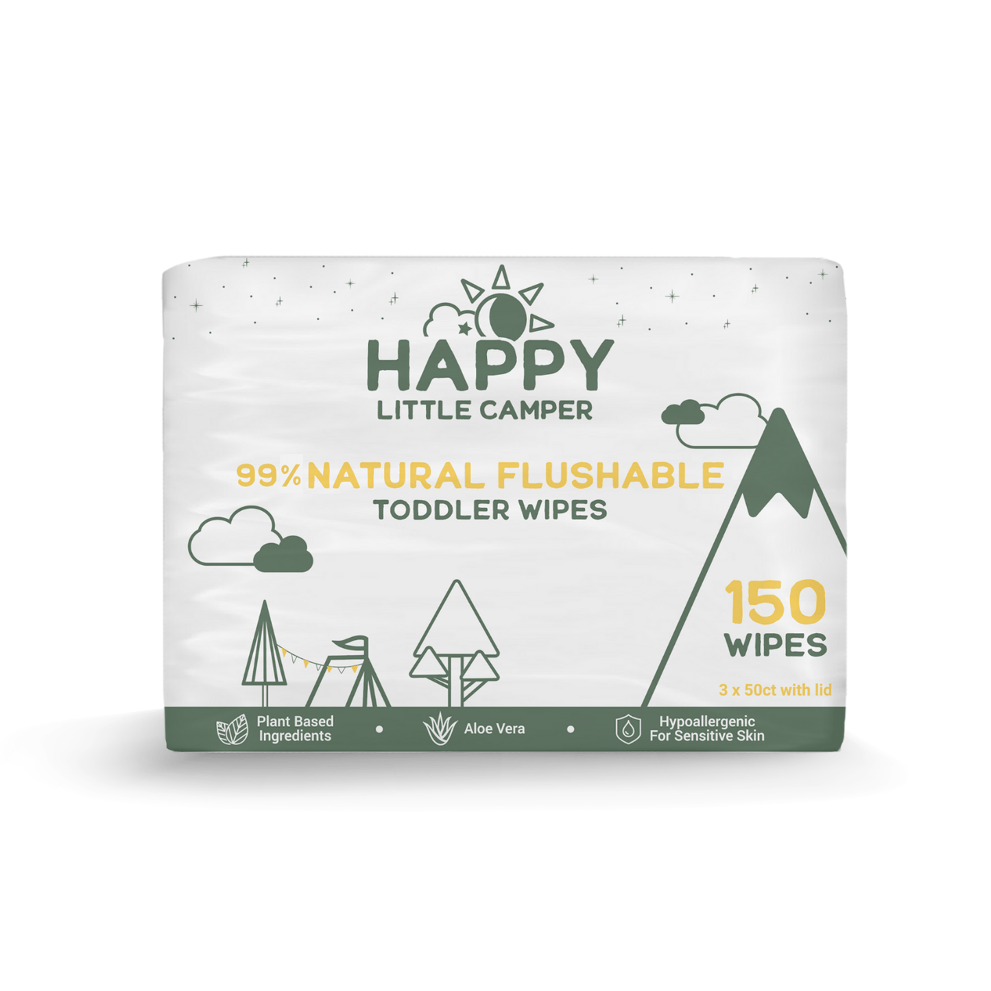 Happy Little Camper Wipes 150 count Flushable Natural Baby Wipes with Aloe Vera - Septic Safe Happy Little Camper