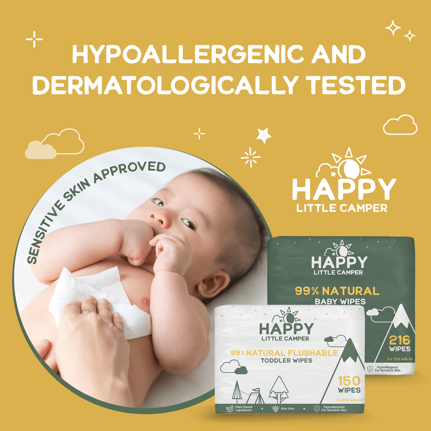Happy Little Camper Wipes Flushable Natural Baby Wipes with Aloe Vera - Septic Safe Happy Little Camper