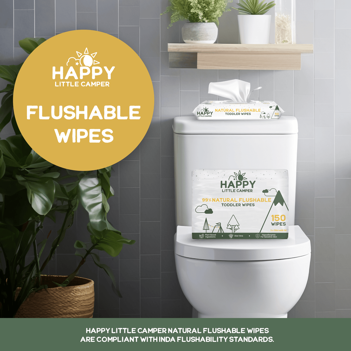 Happy Little Camper Wipes Flushable Natural Baby Wipes with Aloe Vera - Septic Safe Happy Little Camper