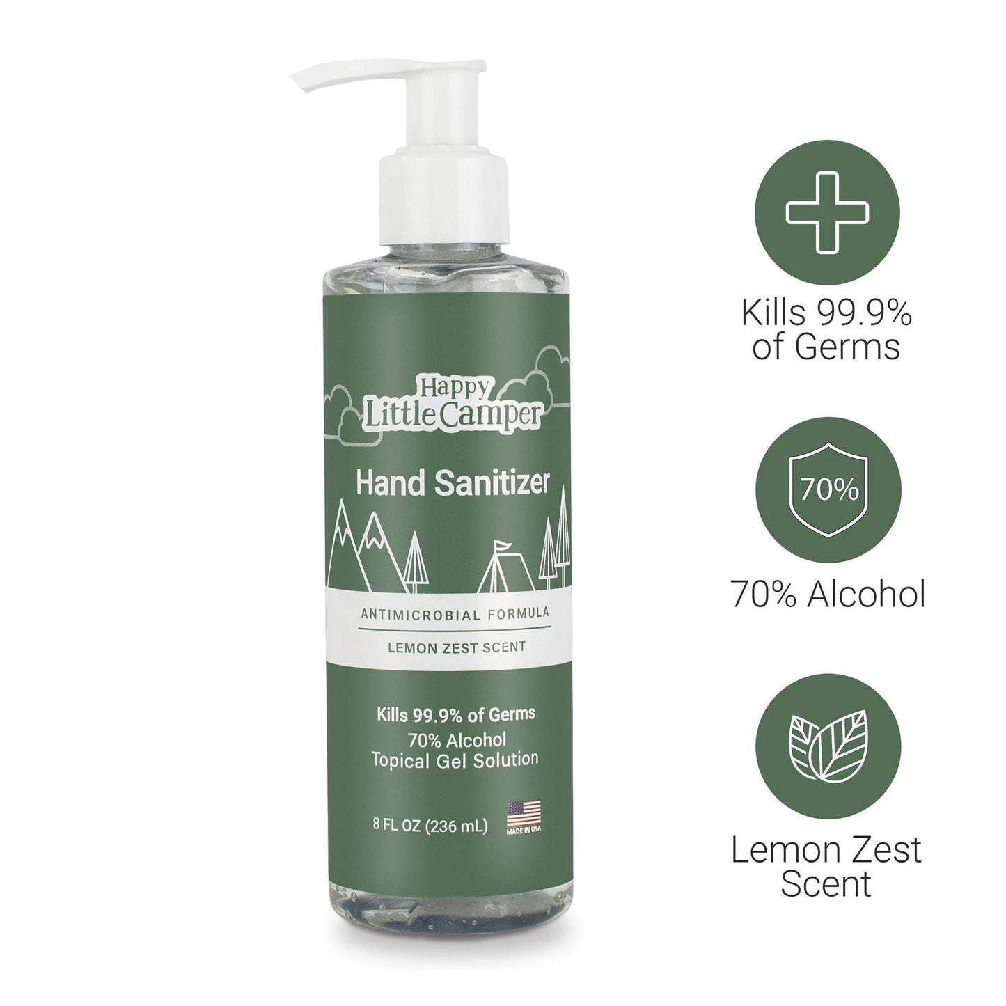 Happy Little Camper Hand Sanitizer 8 Oz, 236ml 1 Bottle of Hand Sanitizer - Moisturizing Antimicrobial Formula (Made in USA) Happy Little Camper