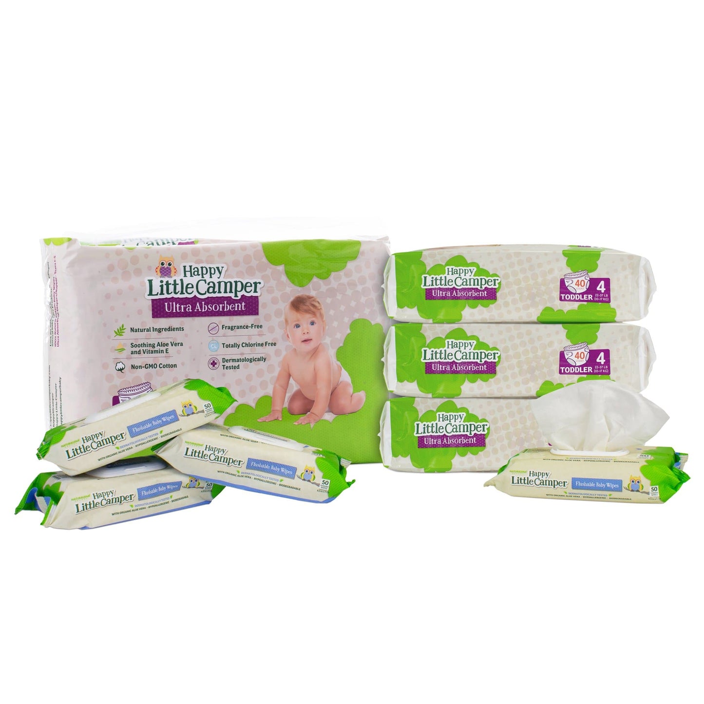 Happy Little Camper Monthly Box Size 4 / Flushable Wipes Subscribe & Save (one month supply of natural baby diapers + wipes) Happy Little Camper