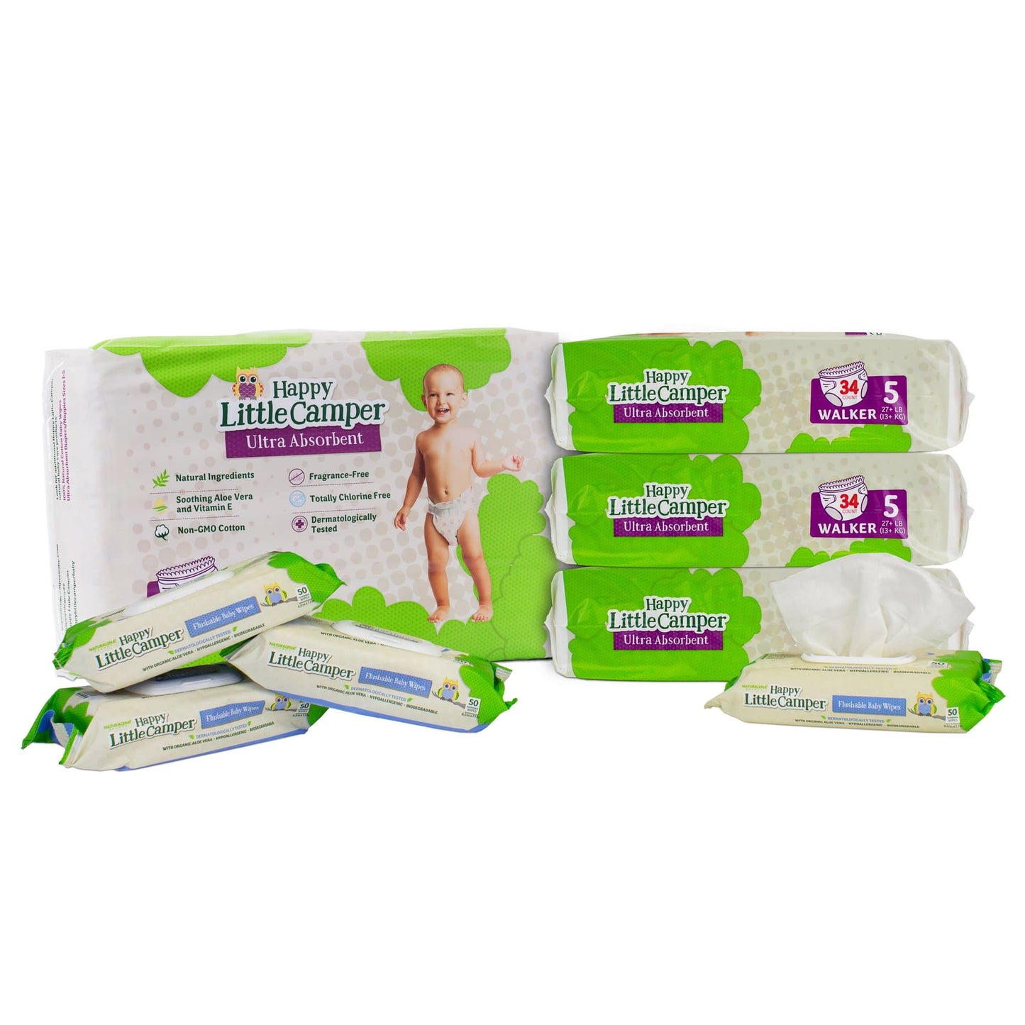 Happy Little Camper Monthly Box Size 5 / Flushable Wipes Subscribe & Save (one month supply of natural baby diapers + wipes) Happy Little Camper