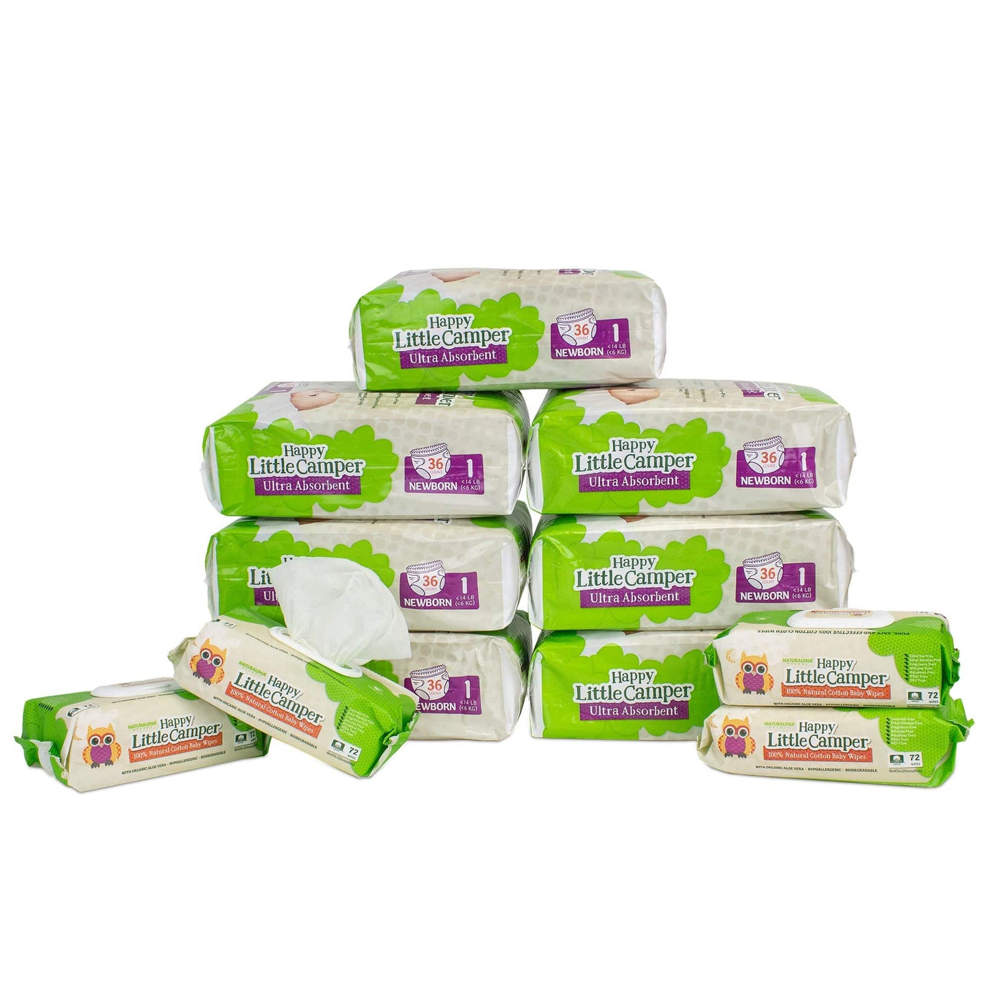 Happy Little Camper Monthly Box Size1 / Cotton Wipes Subscribe & Save (one month supply of natural baby diapers + wipes) Happy Little Camper