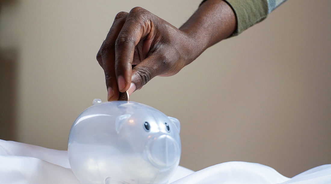 Hand putting money into a piggy bank