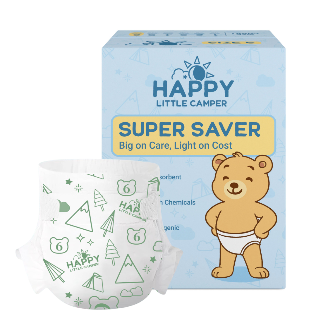 Happy Little Camper Premium Baby Diapers, Size 6, Junior 35+ lbs