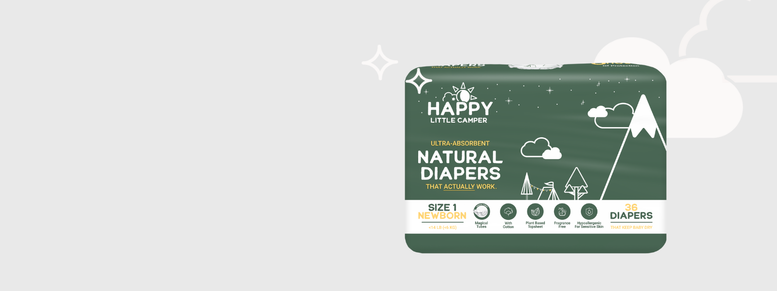 Happy Little Camper Pañales desechables naturales hipoalergénicos ultra  absorbentes, sin cloro, para piel sensible, recién nacido, talla 1, 36