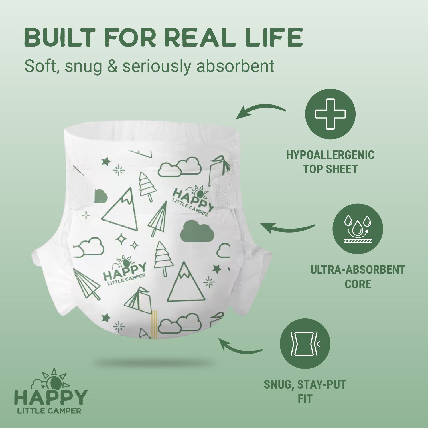 Happy Little Camper Premium Baby Diapers, Size 6, Junior 35+ lbs