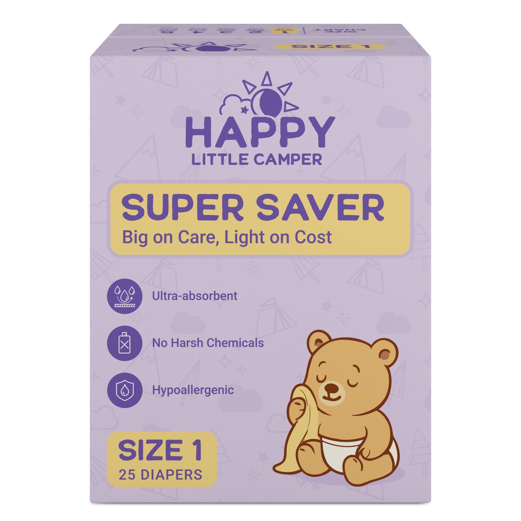 Happy Little Camper Premium Baby Diapers, Size 1, Newborn, < 11 lbs