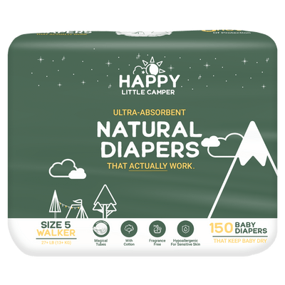 Happy Little Camper Diapers 150 Size 5 Ultra-Absorbent Natural Baby Diapers Happy Little Camper