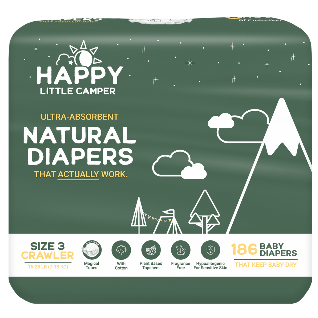 Happy Little Camper Diapers 186 Size 3 Ultra-Absorbent Natural Baby Diapers Happy Little Camper