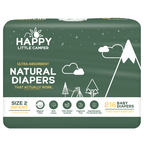 Happy Little Camper Diapers 216 Size 2 Ultra-Absorbent Natural Baby Diapers Happy Little Camper