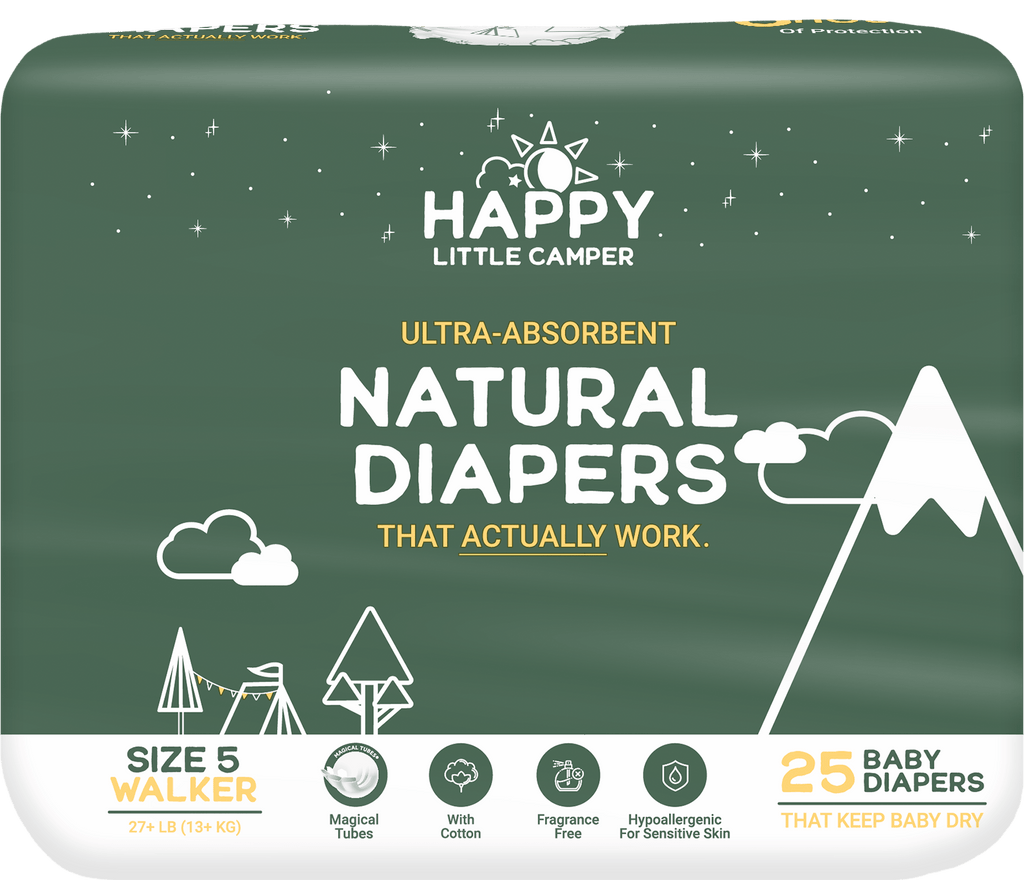Happy Little Camper Diapers 25 Size 5 Ultra-Absorbent Natural Baby Diapers Happy Little Camper