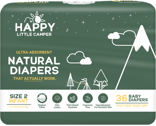 Happy Little Camper Diapers 36 Size 2 Ultra-Absorbent Natural Baby Diapers Happy Little Camper