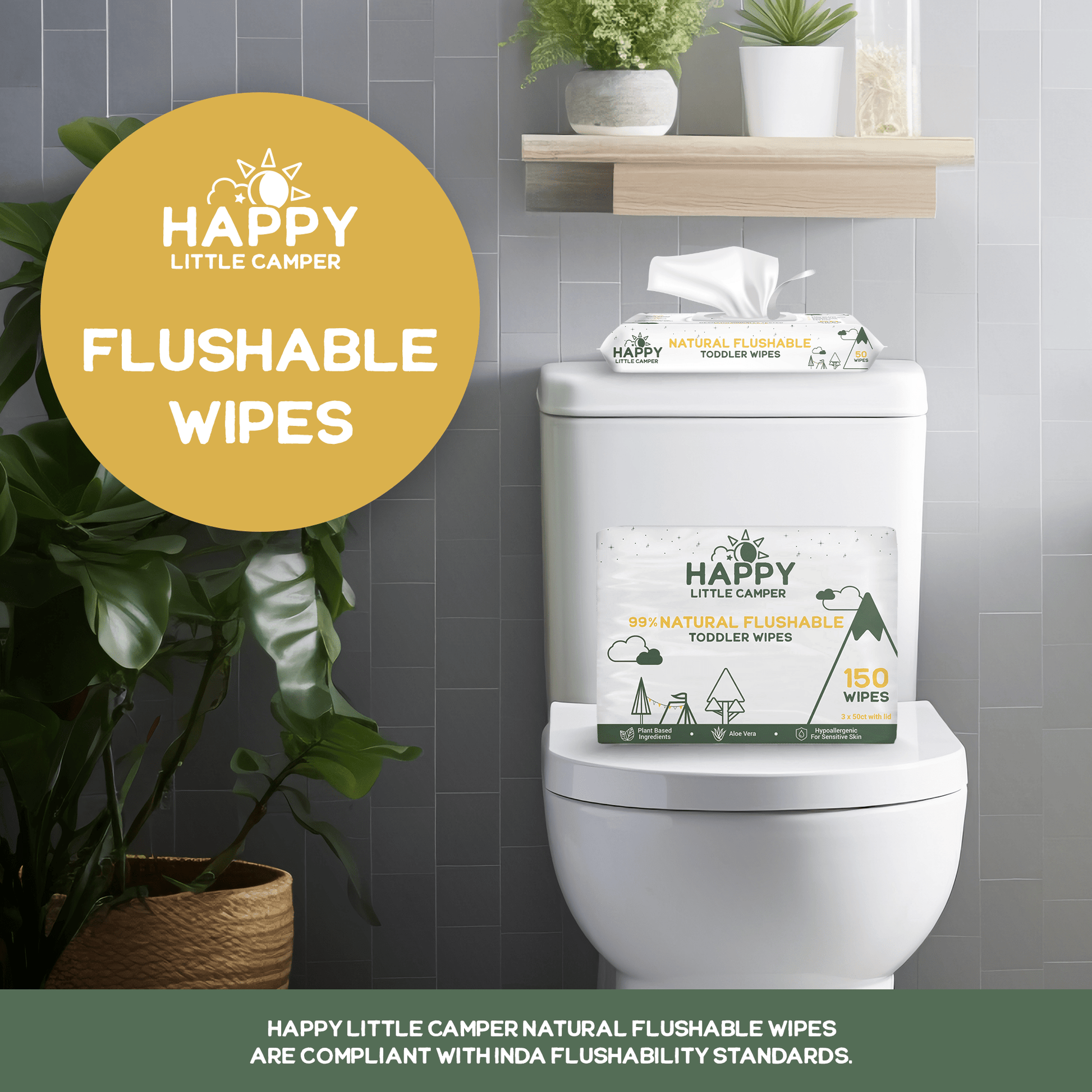Happy Little Camper Wipes Flushable Natural Baby Wipes with Aloe Vera - Septic Safe Happy Little Camper