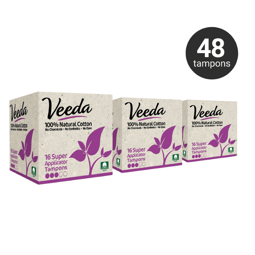 Veeda GMO-Free 100% Natural Cotton Applicator-Free Super Plus Tampons,  Unscented, 96 Count, 96 Count - Harris Teeter