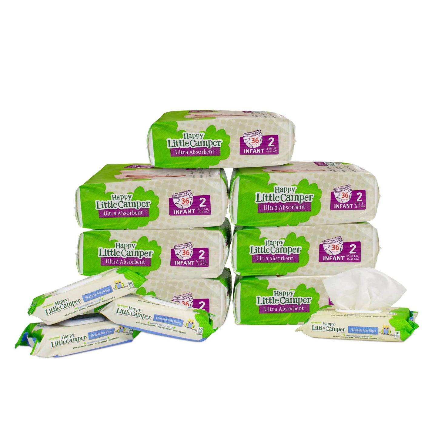 Happy Little Camper Monthly Box Size 2 / Flushable Wipes Subscribe & Save (one month supply of natural baby diapers + wipes) Happy Little Camper
