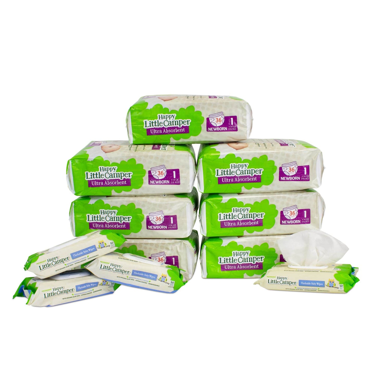 Happy Little Camper Monthly Box Size1 / Flushable Wipes Subscribe & Save (one month supply of natural baby diapers + wipes) Happy Little Camper