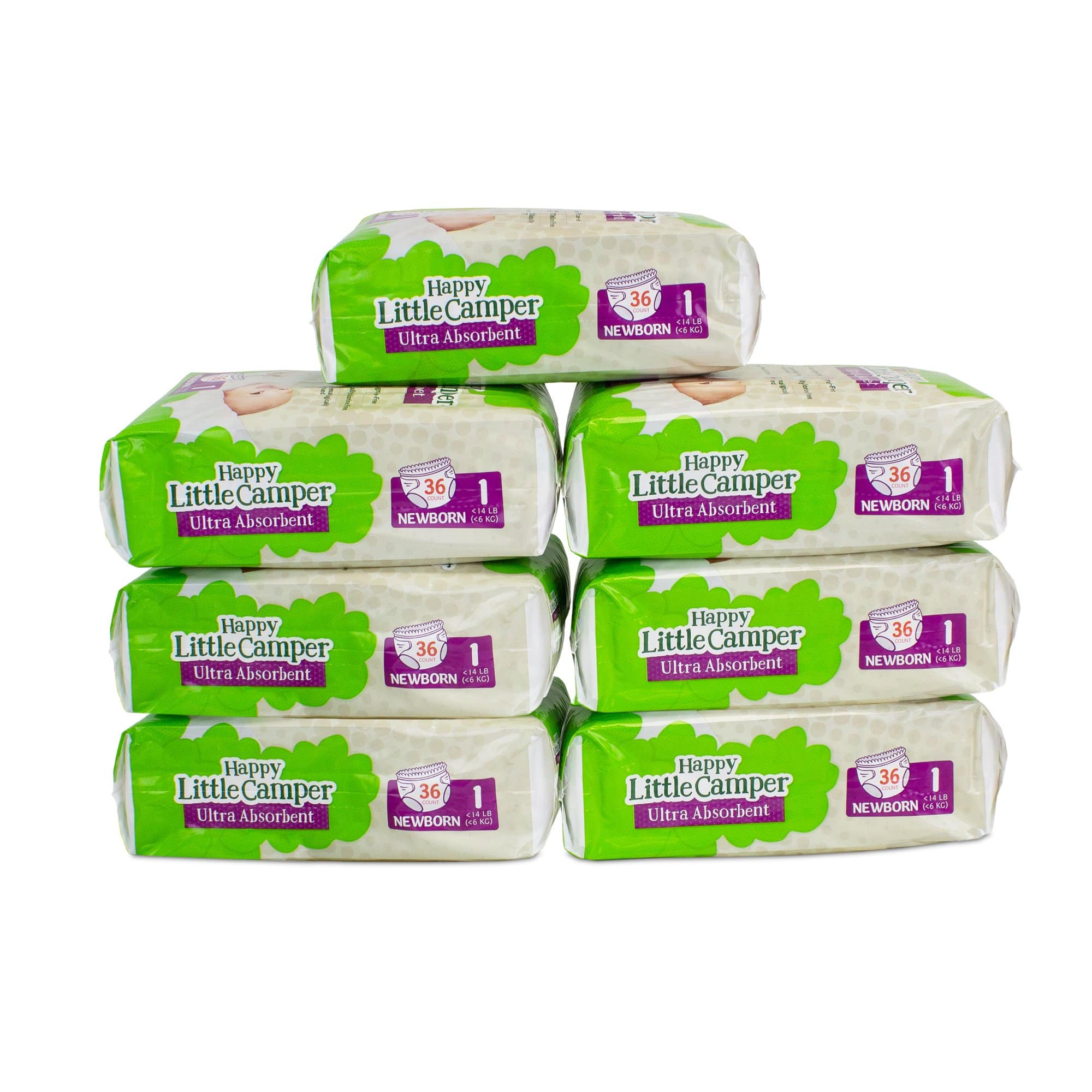Happy Little Camper Ultra Absorbent Premium Natural Diapers, Size 2, 36  Count