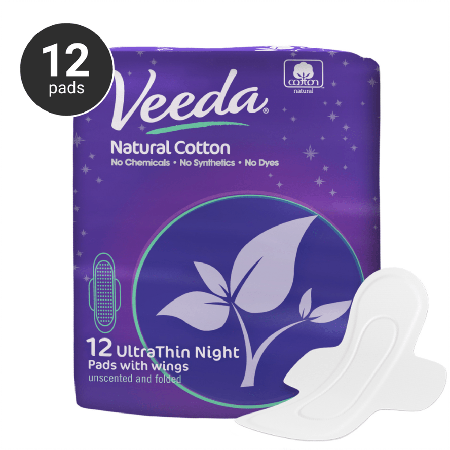 Veeda Ultra Thin Natural Cotton Night Pads 8 Packs x 12 Pads 96EACH